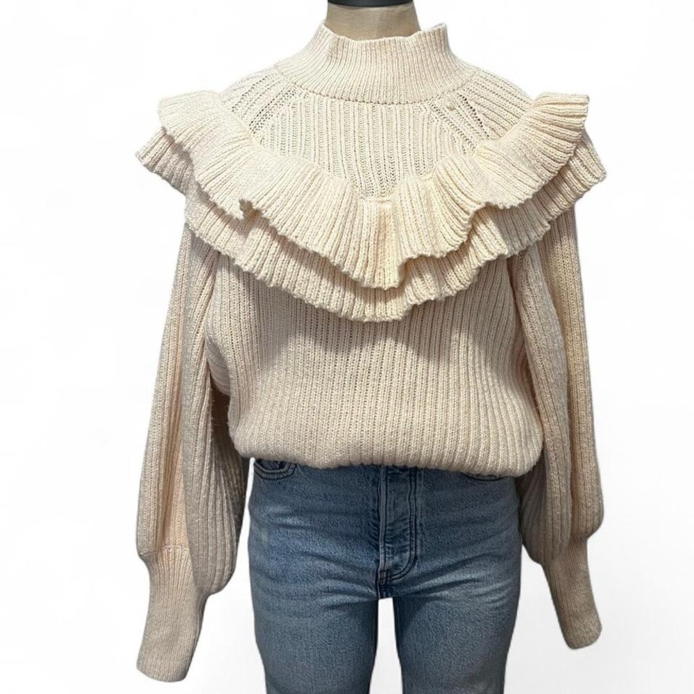 H&M Cream knit sweater with ruffle detail